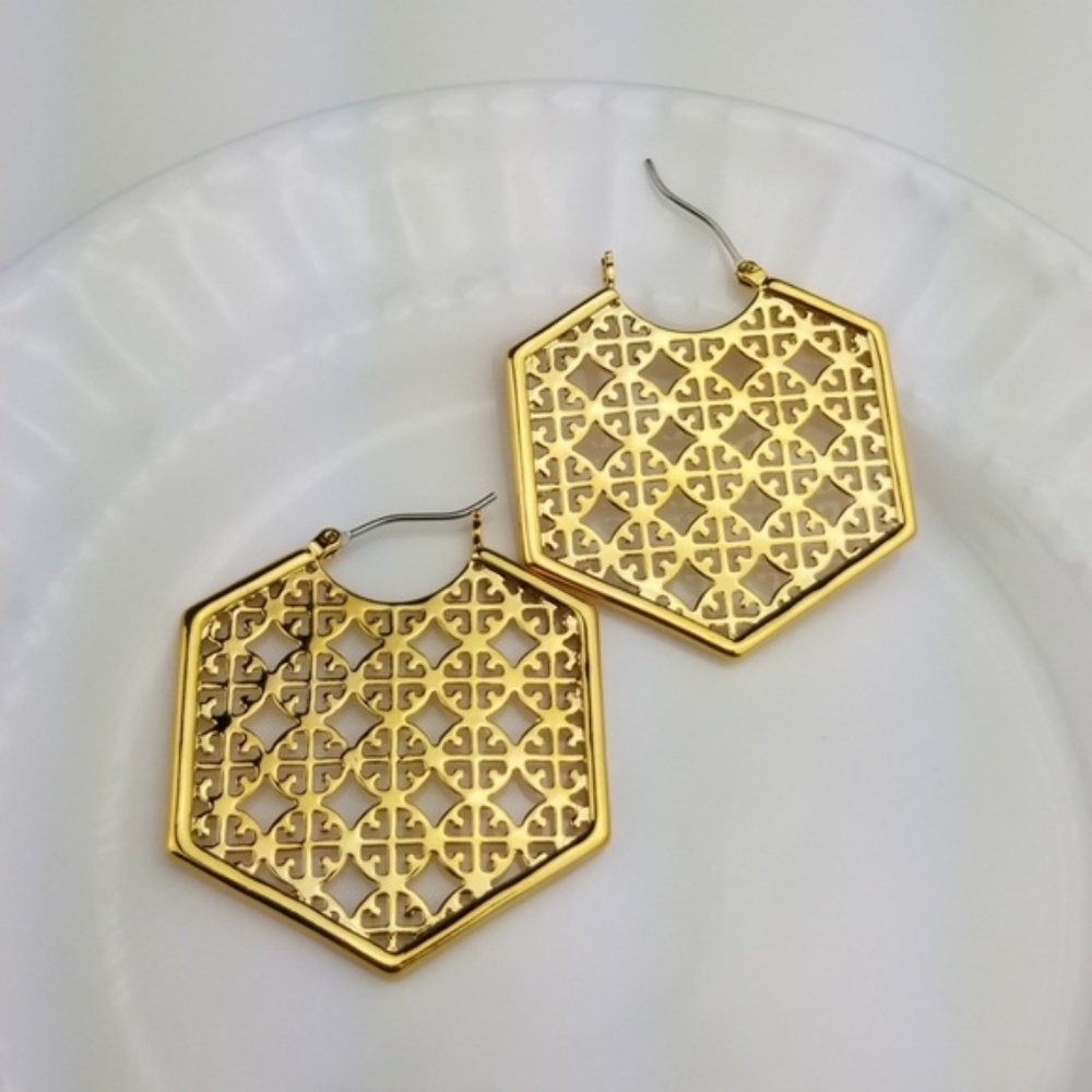Tory Burch Perforated Logo Hoop Earrings - Picture 3 of 4
